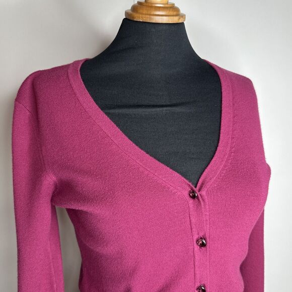 Vintage Y2K Ann Taylor Loft Pink Jewel Button Knit Cardigan Sweater Small Preppy - Picture 5 of 10